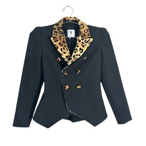 VALENTINA SHAH Black/Leopard Blazer Jacket Size 0